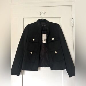Zara Black Military-Style Pocket Jacket